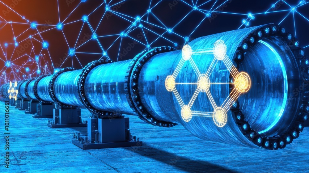 Poster futuristic pipeline with network connections and lights
