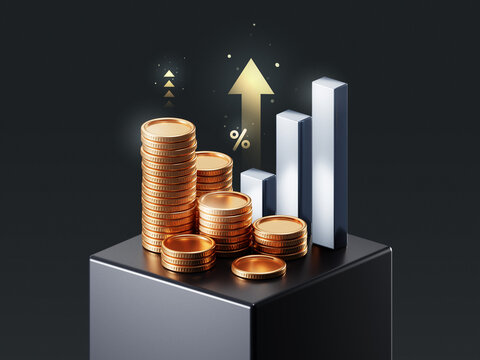 Money chart growth financial market business finance graph investment economy on 3d stock banking background with currency diagram exchange trade profit analysis. Success gold strategy arrow concept.