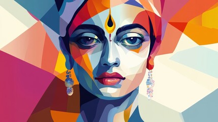 A contemporary digital artwork of Krishna in a minimalist style, using geometric shapes