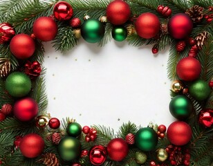marco de adorno con adornos navideños de colores verdes y rojos