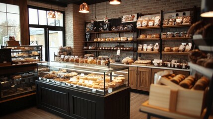 A charming bakery in a Northern town, with freshly baked goods on display and a cozy atmosphere inviting customers to indulge.