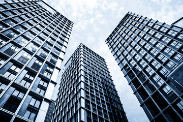 Dramatic Architectural Perspective of Modern Skyscrapers Against the Sky