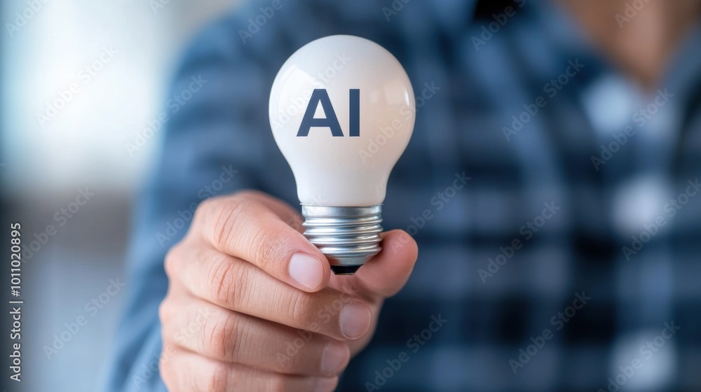 Aufkleber hand holding light bulb with ai text for artificial intelligence symbolizing innovation and technolo