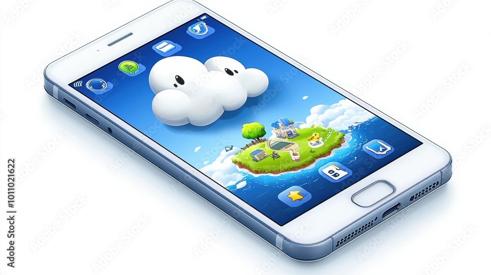 Poster colorful mobile game interface on smartphone display