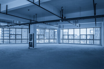 Spacious Modern Office Interior with Urban View and Natural Light