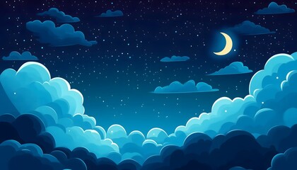 A cartoon-like illustration of a cloudscape on a starry night sky