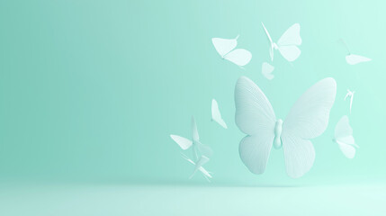 Eleganter weißer Schmetterling auf zartem Mintgrün, luftig-leichtes Design mit Copyspace