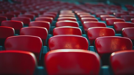 Naklejka premium Empty red stadium seats in a vibrant arrangement.