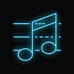 Blue neon music note glowing on a black background, perfect for music industry related designs