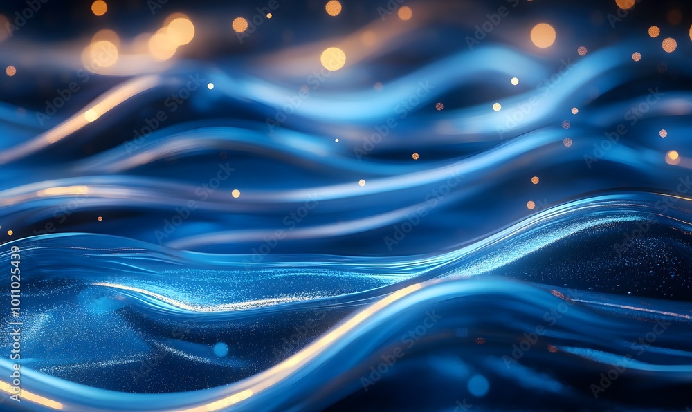 Poster sparkling blue background with gentle wavy patterns, generative ai