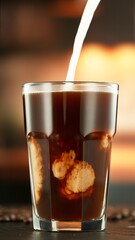Pouring Milk into Coffee Drink in Detail.