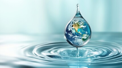 Water Droplet with Earth Reflection in Calm Water