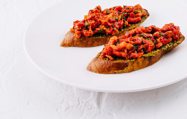 Gourmet bruschetta with tomato and basil
