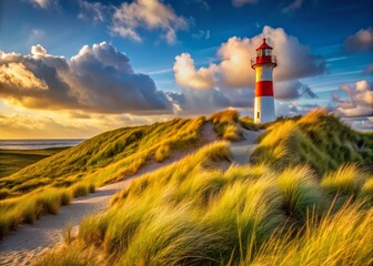 Uncover the charming lighthouse nestled among Sylt's breathtaking dunes, perfect for remarkable coastal vistas and