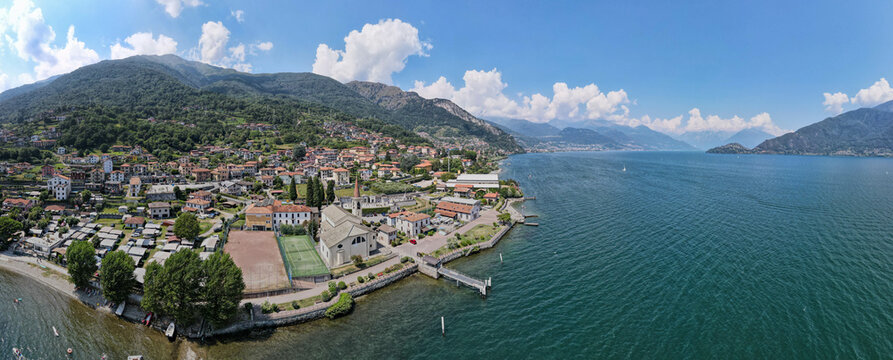 Drone view at the village of Calozzo on lake Como, Italy