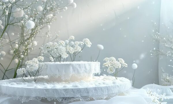 Elegant bridal bolero podium with delicate floral accents in a dreamy setting
