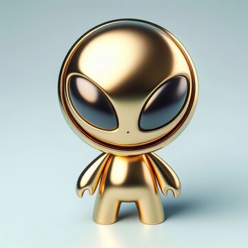 a cute and cool gold shinny metallic futuristic Alien AI character