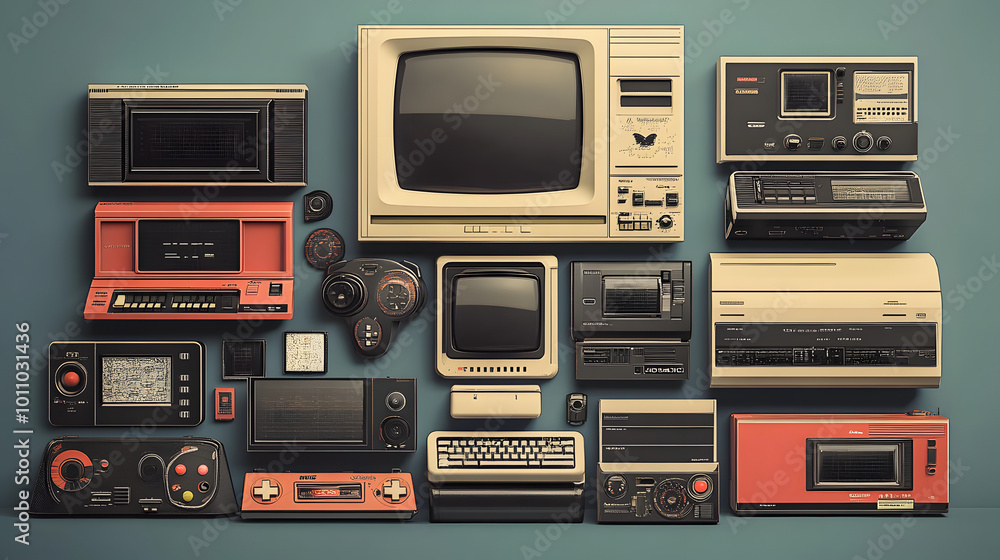 Poster retro computer and gaming console collection