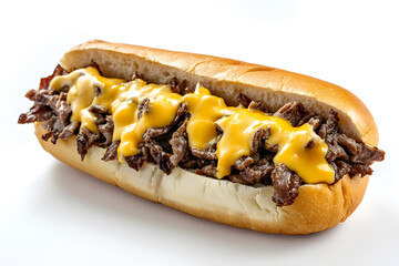 Delicious food cheesesteak scene on white background