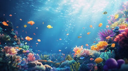 Vibrant Underwater Scene with Colorful Marine Life