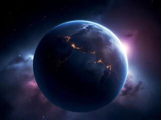 Fototapeta premium Mysterious Planet in Deep Space with Starry Background and Cosmic Glow