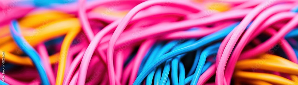 Poster colorful and vibrant tangled wires create a dynamic abstract background perfect for design and techn