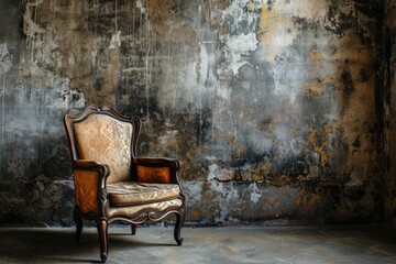 Vintage Leather Chair Against Grunge Wall Background