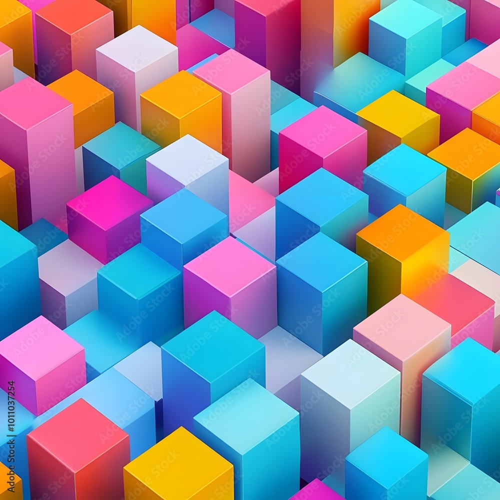 Poster abstract background with coloured cubes, generative ai