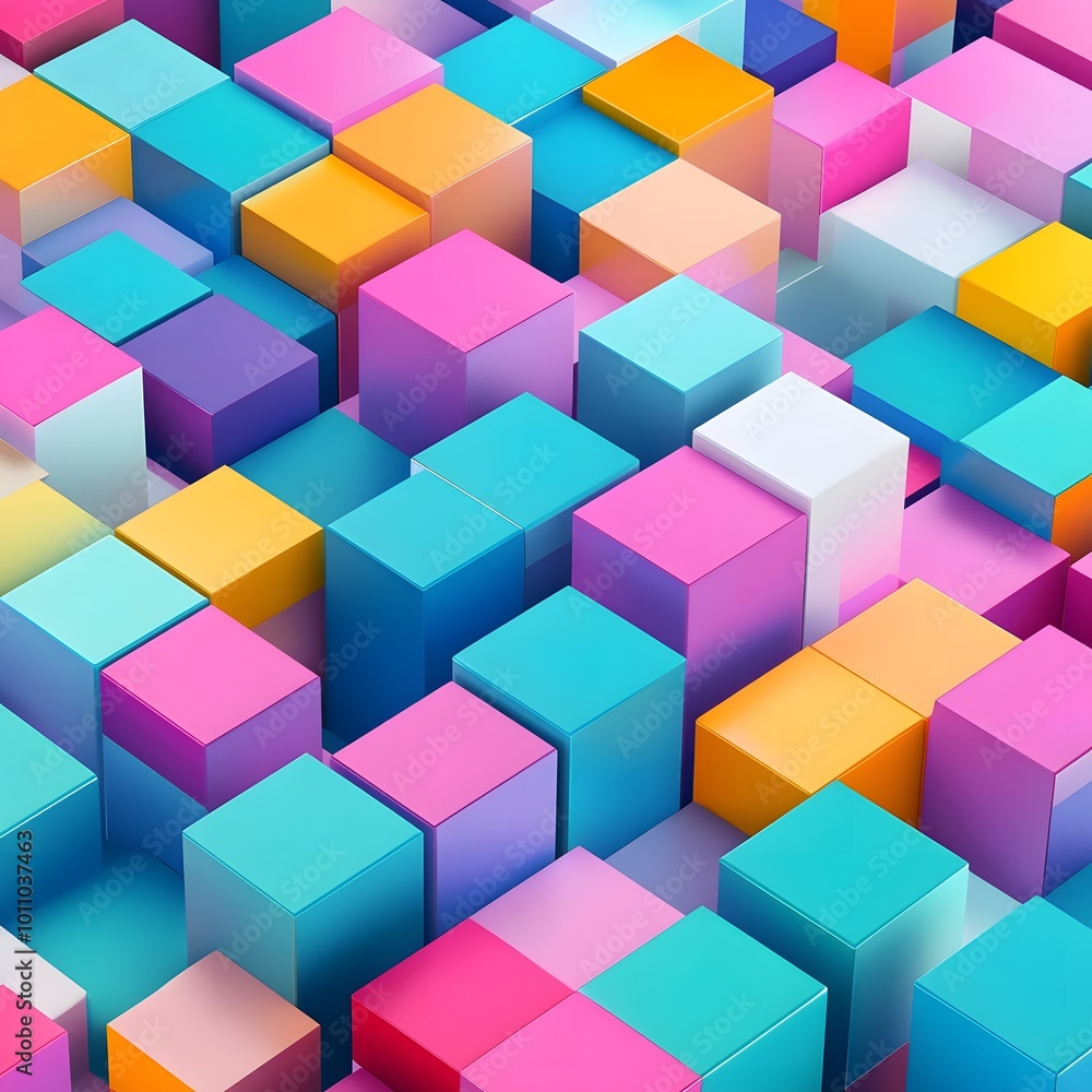 Poster abstract background with coloured cubes, generative ai