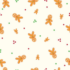 Chistmas pattern with gingerbread cookies on a white background.vector illustration.