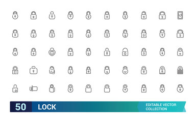 Set of locks line icons collection, Contains such as Locked, padlock, lock open and closed and more. outline vector icons collection. Editable stroke.