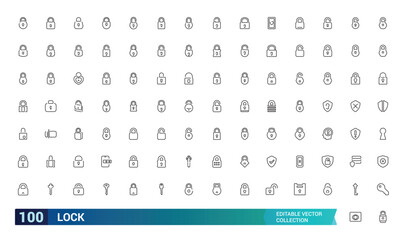 Set of locks line icons collection, Contains such as Locked, padlock, lock open and closed and more. outline vector icons collection. Editable stroke.