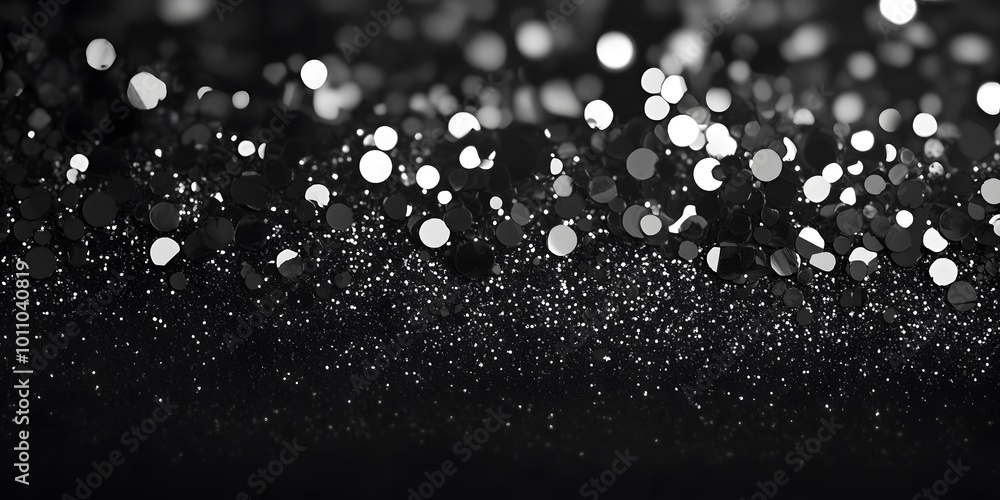 Poster black foil with a sparkling effect creating a festive black and white textured party background, gen