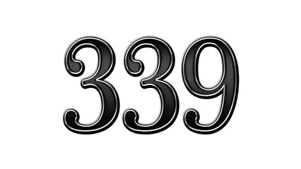black metal 3d design of number 339 on white background.