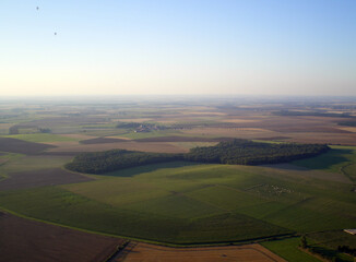 Chambley, France - August 5th 2007 : Lorraine Mondial Air Ballons, the world's biggest air ballon festival. Aerial view of the countryside, with fields, from a balloon.