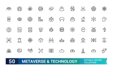 Metaverse line icons set. Included the Virtual World, Virtual reality, VR, Digital, Earth and more, Editable stroke icon set, Pixel perfect, vector illustration.