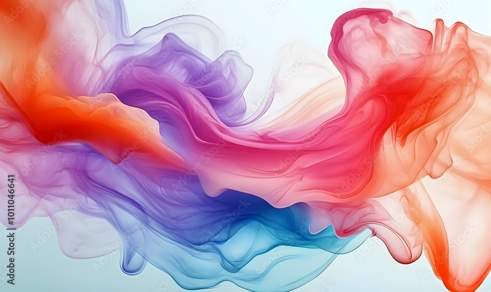 Poster dynamic abstract splash and swirl multicolor graphic symphony on white background, generative ai