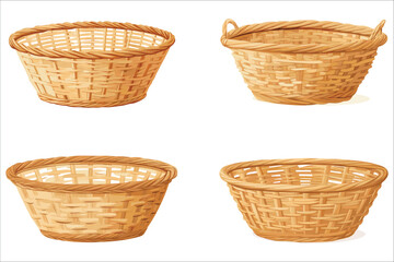 Set of different wicker basket, Set of realistic wicker basket, Wicker basket icons, Abstract wicker basket vector illustration 