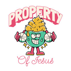 Property Of Jesus, Cristian cartoon character, Urban graffiti, street style graphic for print, cartoon t-shirt design.