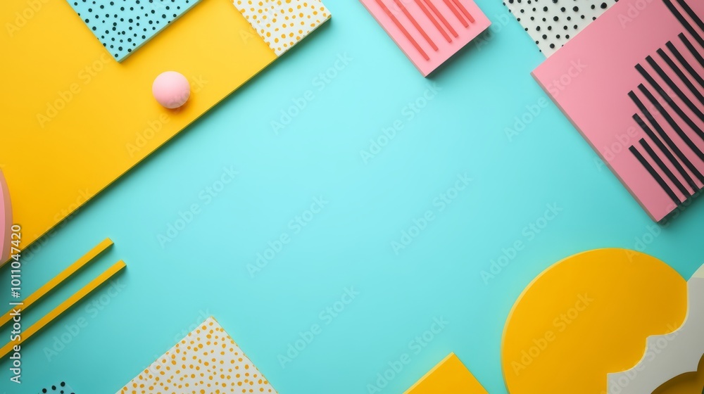 Poster abstract frame with vibrant yellow geometric patterns featuring modern shapes and symmetrical design