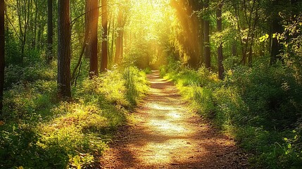 Sunlit Path Through Lush Forest Canopy