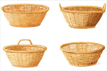 Set of different wicker basket, Set of realistic wicker basket, Wicker basket icons, Abstract wicker basket vector illustration 