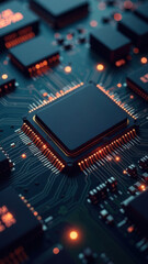 Fototapeta premium Modern cpu is being powered up and starting to glow on a motherboard