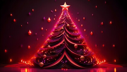 red and black christmas background Red and black Christmas tree with glowing ornaments. 3D rendering.