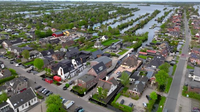 Beautiful and Unique Vinkeveense Plassen in Vinkeveen, The Netherlands. Recreational Calm Islands Aerial Drone Shot