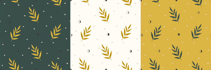 Floral autumn seamless pattern set. Branches and leaves 2d design