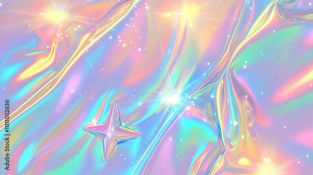 Canvas Prints dreamy abstract star holographic background with soft blurred glowing pastel gradient, ideal for mod