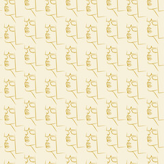 Continuous line drawing of faces seamless pattern. Fashion minimalist concept