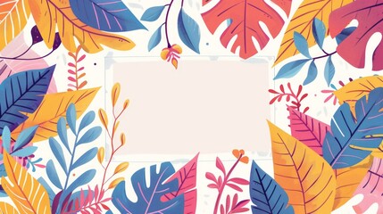 Fototapeta premium Surrounding the blank square are various colorful leaves and plants, adding a vibrant and lively touch to the scene.