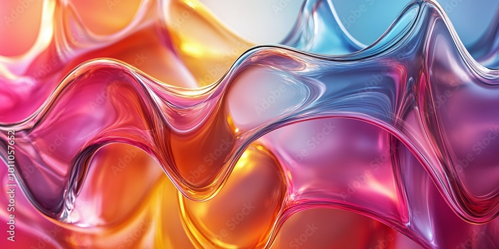 Poster modern abstract background featuring wavy glass shapes with fluid, glossy textures and light reflect